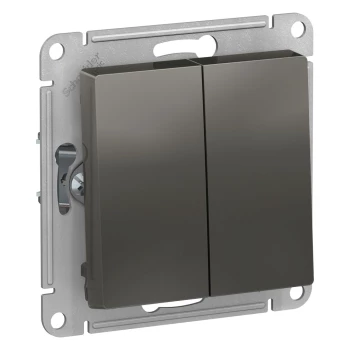 Выключатель 2-клавишный проходной (с двух мест), Сталь, серия Atlas Design, Schneider Electric