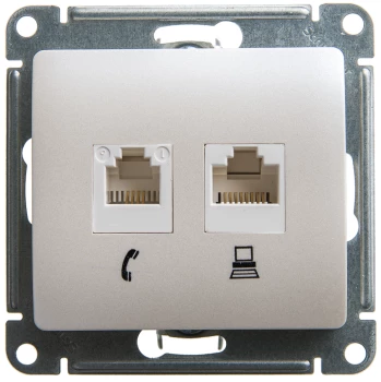 Розетка компьютерная 2-ая кат.5е, RJ-45 (интернет), Перламутр, серия Glossa, Schneider Electric